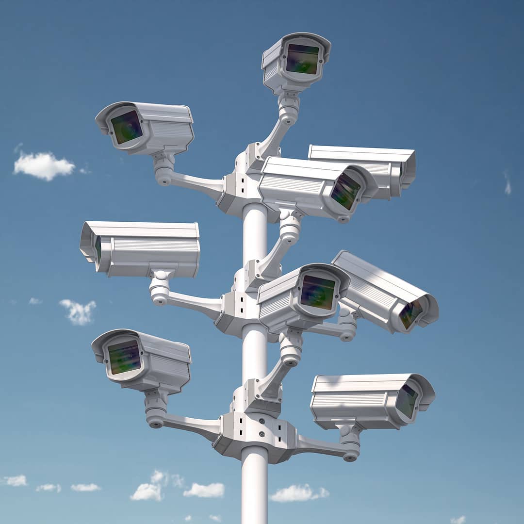 CCTV security cameras on the pole. Safety and protection concept.